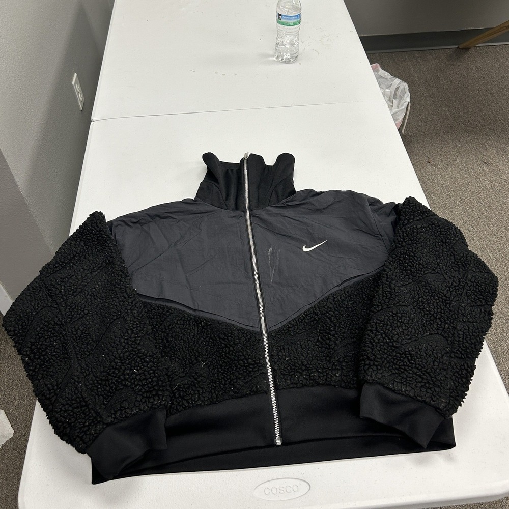 Nike Mixed Media Fleece Jacket Womens XL Black Full Zip Sherpa CU6553-010